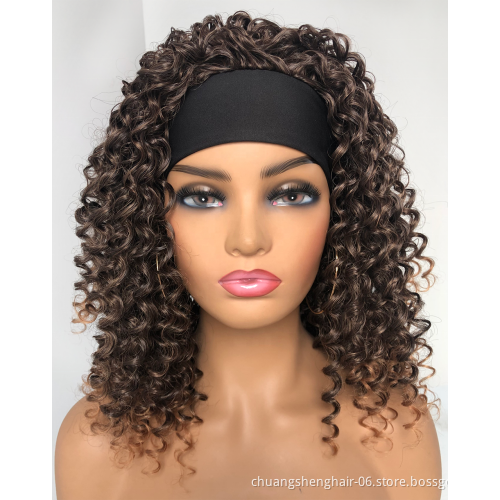 wholesale hair vendors Afro Natural colour short kinky curly synthetic wig for black women headband wigs Heat Resistant Fiber